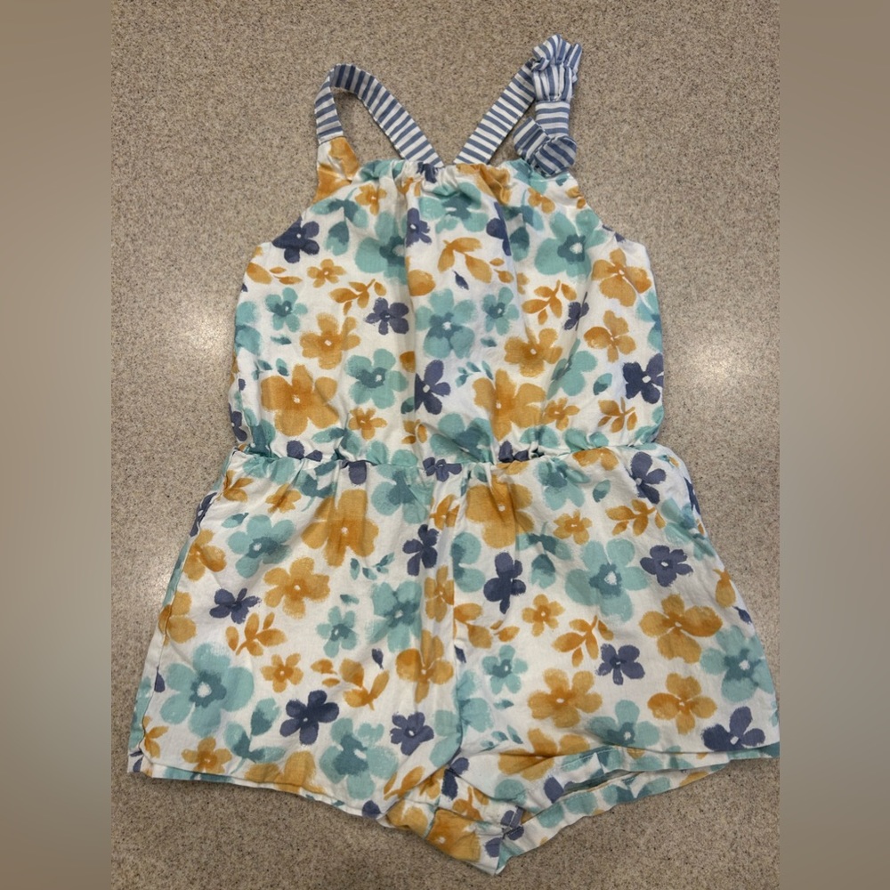 Emma's Garden Blue & Mustard Floral Romper 3T